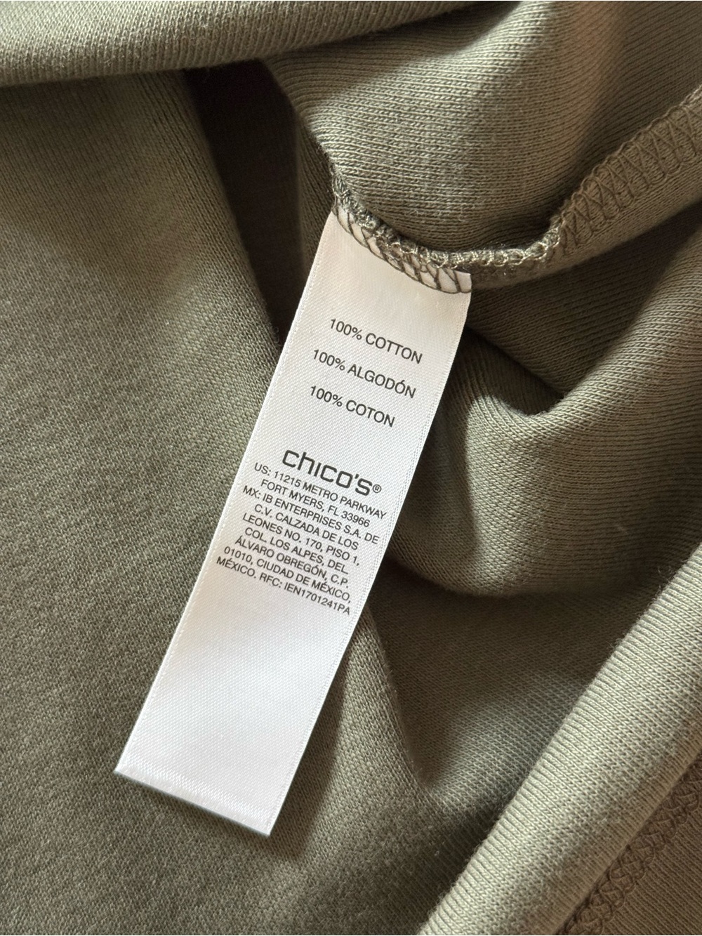 NWT Chico’s Paige V-neck 3/4 Sleeve Top Olive Night Green 100% Cotton 2 Large - Picture 8 of 10
